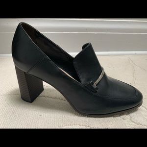 DKNY black leather Sofia heeled loafers